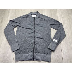 Adidas Reigning Champ Jacket Mens Small‎ Gray Stripe Stretch Athleisure Full Zip